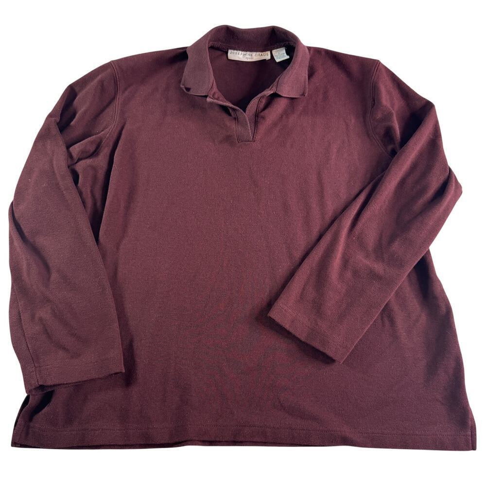 Josephine Chaus Sport Womens Large Brown Knit Polo Shirt Short Sleeve Stretch